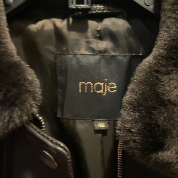 Maje dark brown leather aviator jacket - Picture 8 of 15